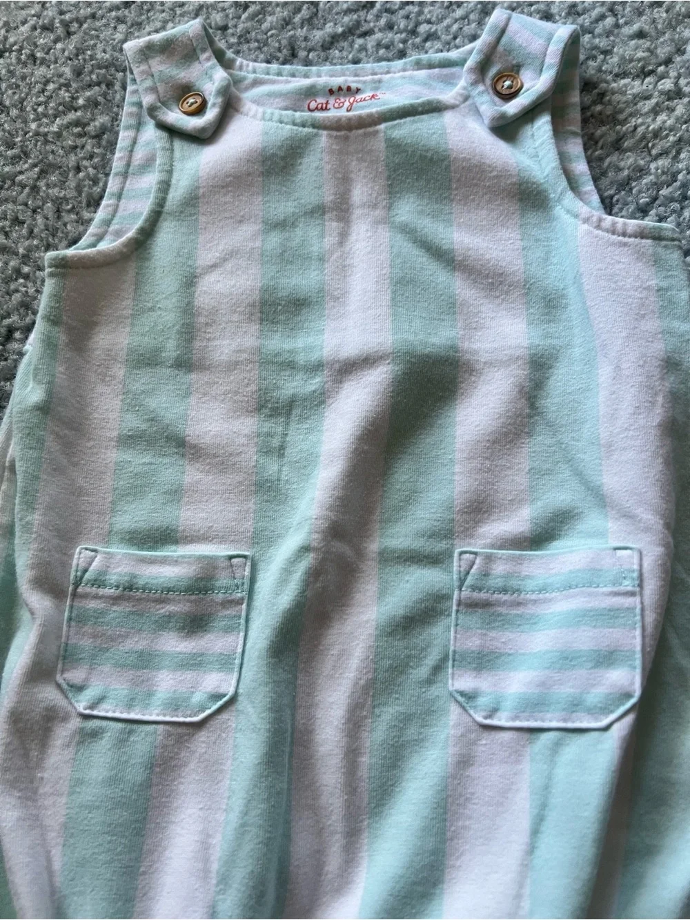 Cat & Jack Striped Knit Romper One-Piece Sleeveless Snap Pockets 12M